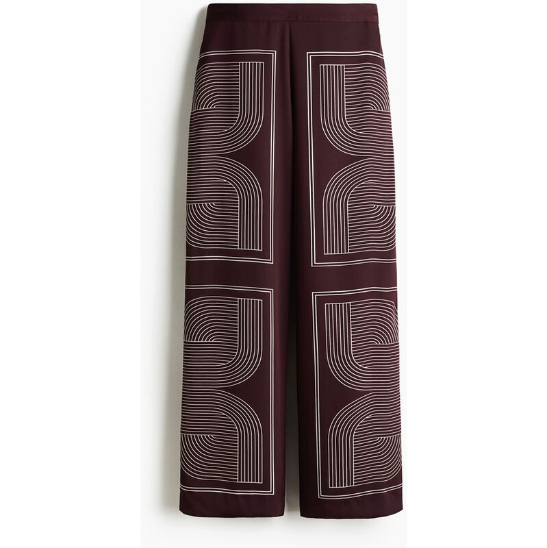 H&M - Rovné kalhoty - Vínová/Vzor