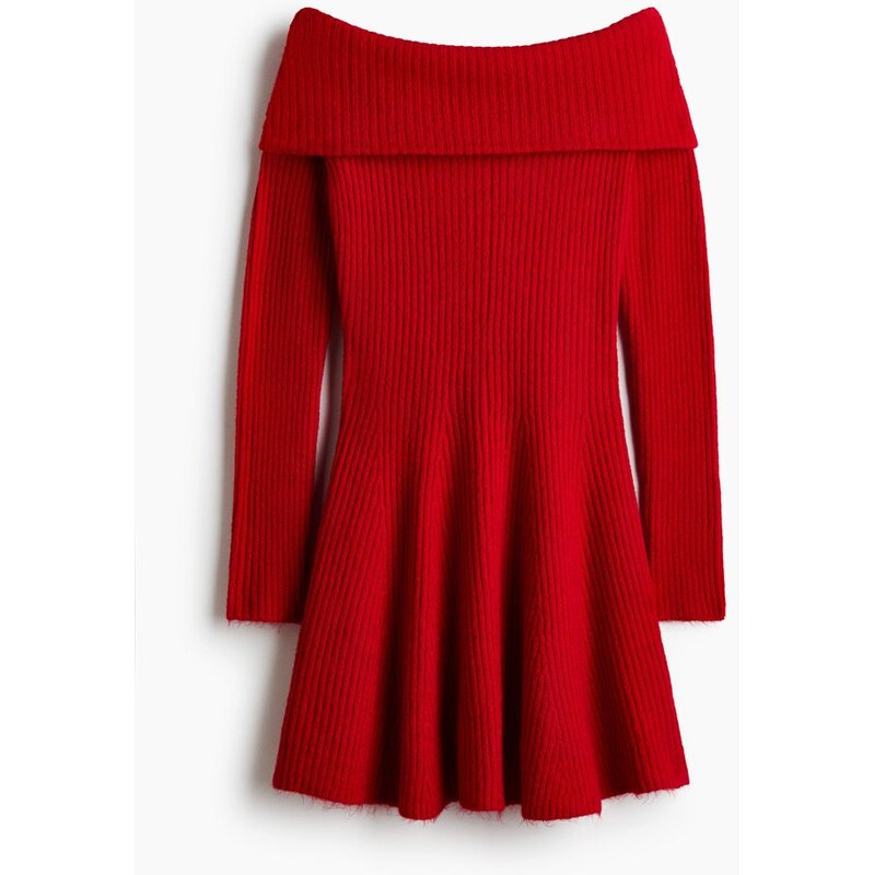 H&M - Šaty z žebrovaného úpletu odhalující ramena - Červená