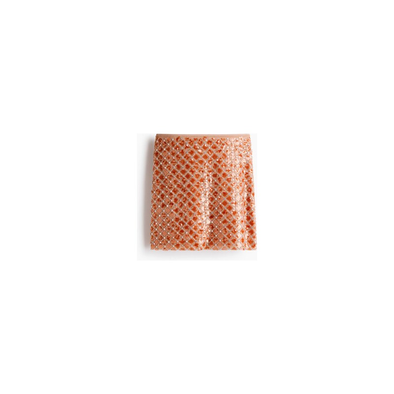 H&M - Zdobená minisukně - Pudrově Růžová/Oranžová