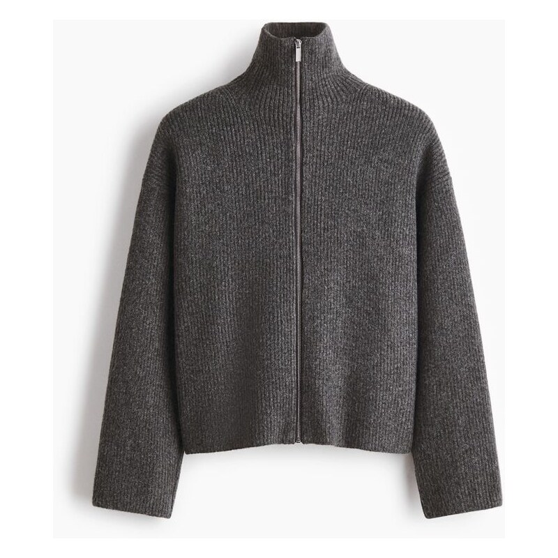 H&M - Svetr na zip - Tmavě Šedý Melír