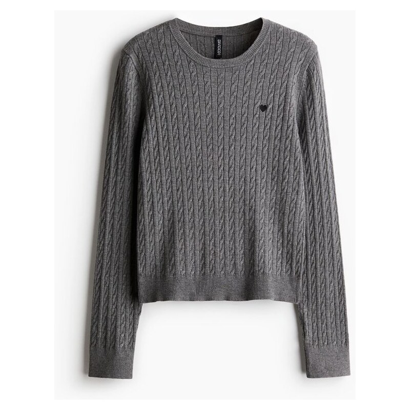 H&M - Svetrs copánkovým vzorem - šedá 110557276