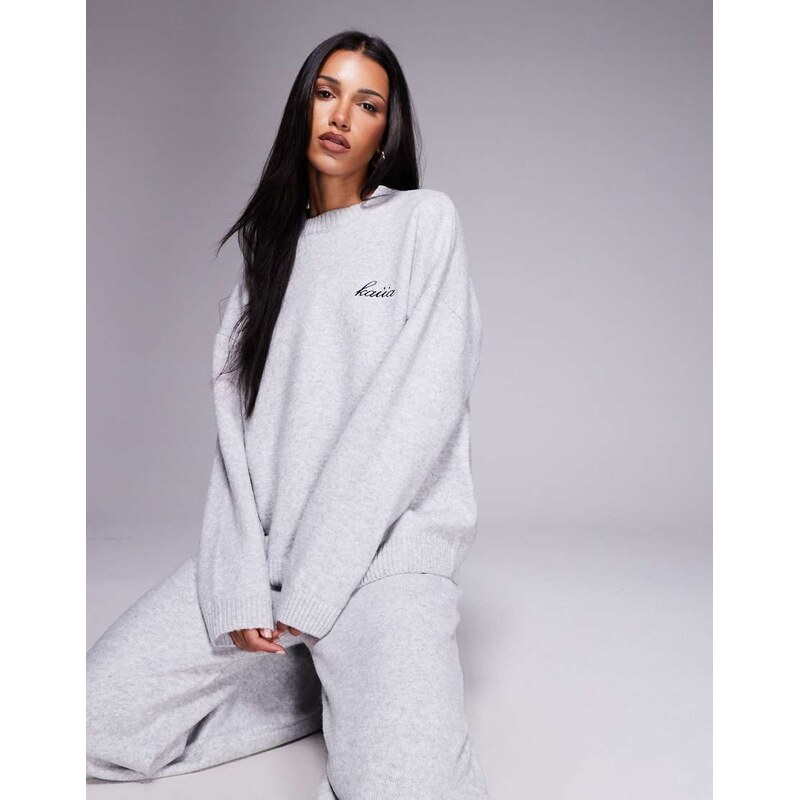 Kaiia knitted embroidered logo drop shoulder crew neck jumper co