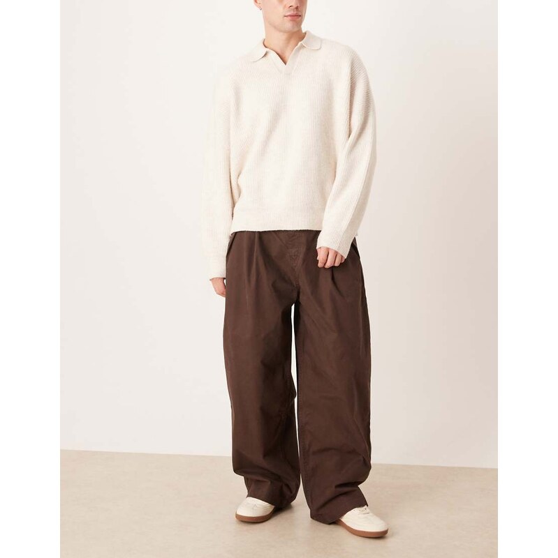 ASOS DESIGN oversized baggy chinos in brown with pleats