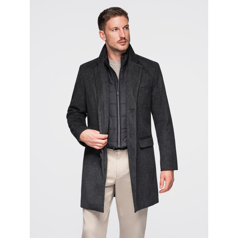 Ombre Unbuttoned mens wool blend coat - graphite
