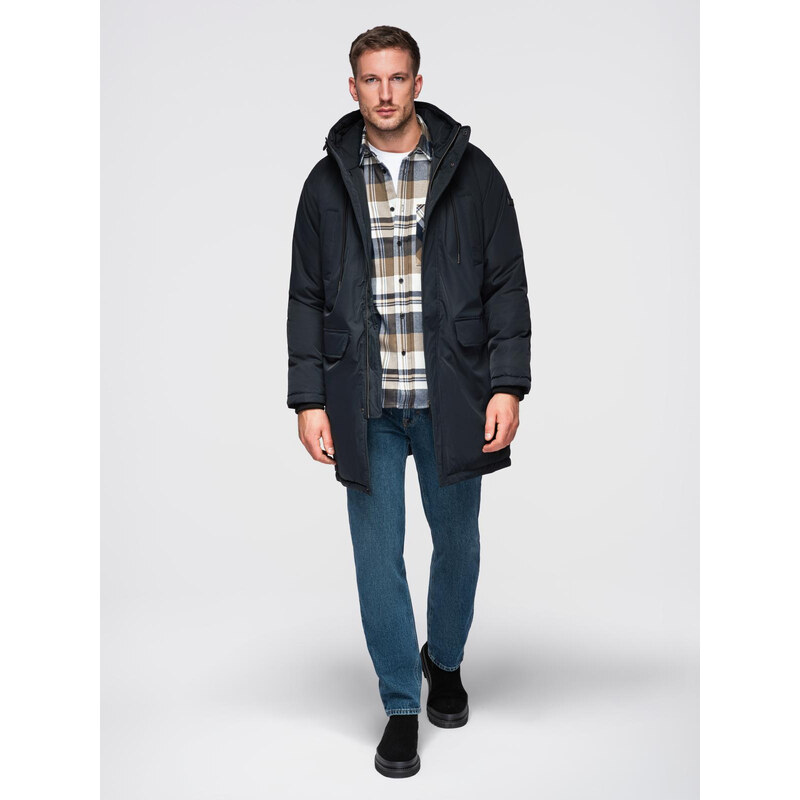 Ombre Classic long mens parka jacket - black