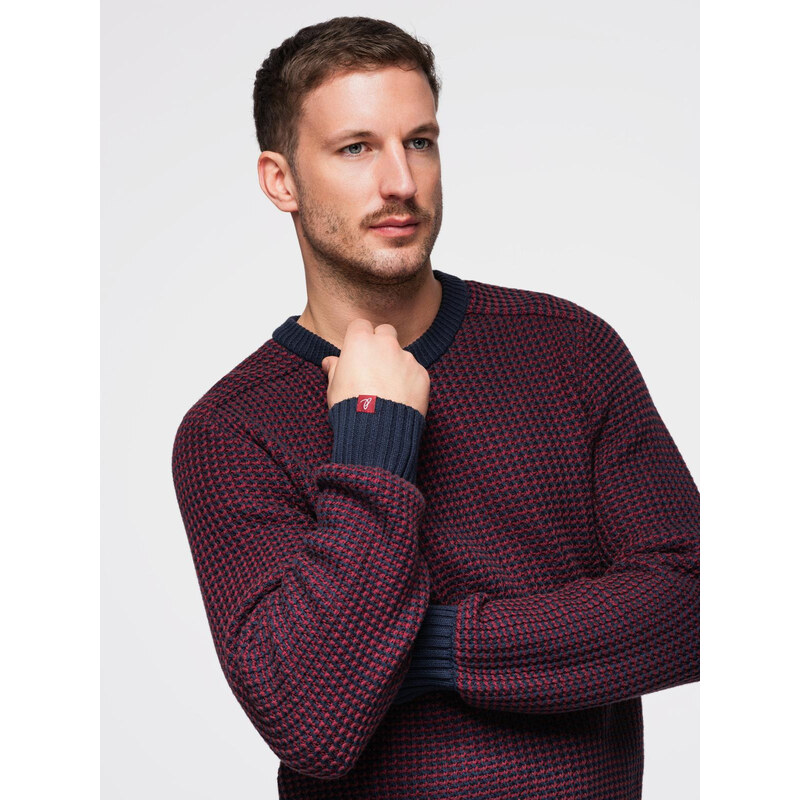 Ombre Mens contrast weave sweater with round neckline - maroon