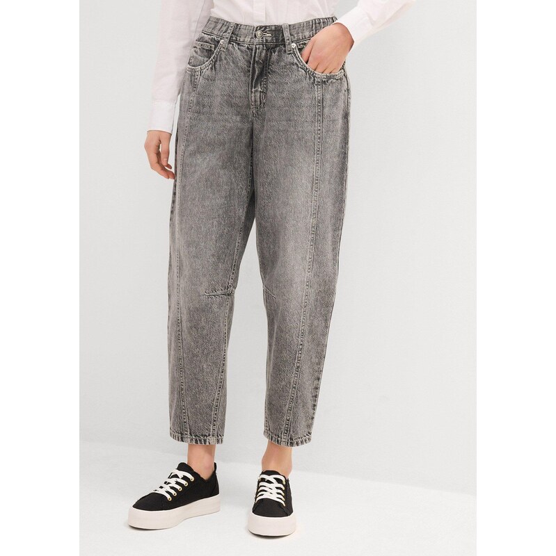 bonprix Džíny Barrel, Mid Waist, zkrácené šedá Žena