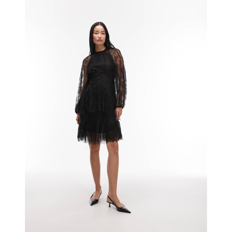& Other Stories long sleeve lace mini dress in black 110585060