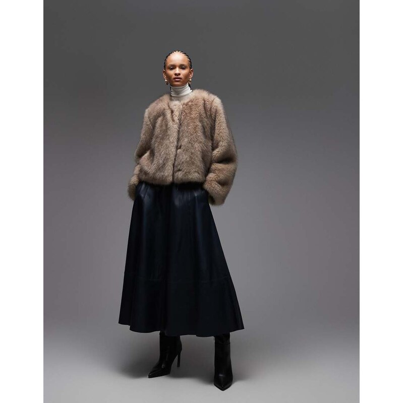 & Other Stories cropped faux fur jacket in beige-Neutral