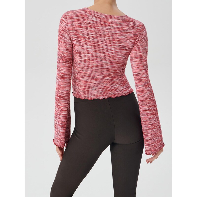 Sinsay - Žebrovaný crop top s dlouhými rukávy a zvlněným lemem - 74251289