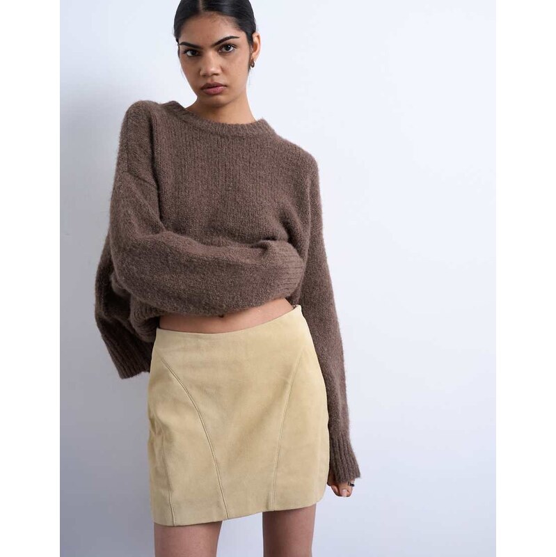Topshop real suede pelmet mini skirt in buttermilk-Yellow