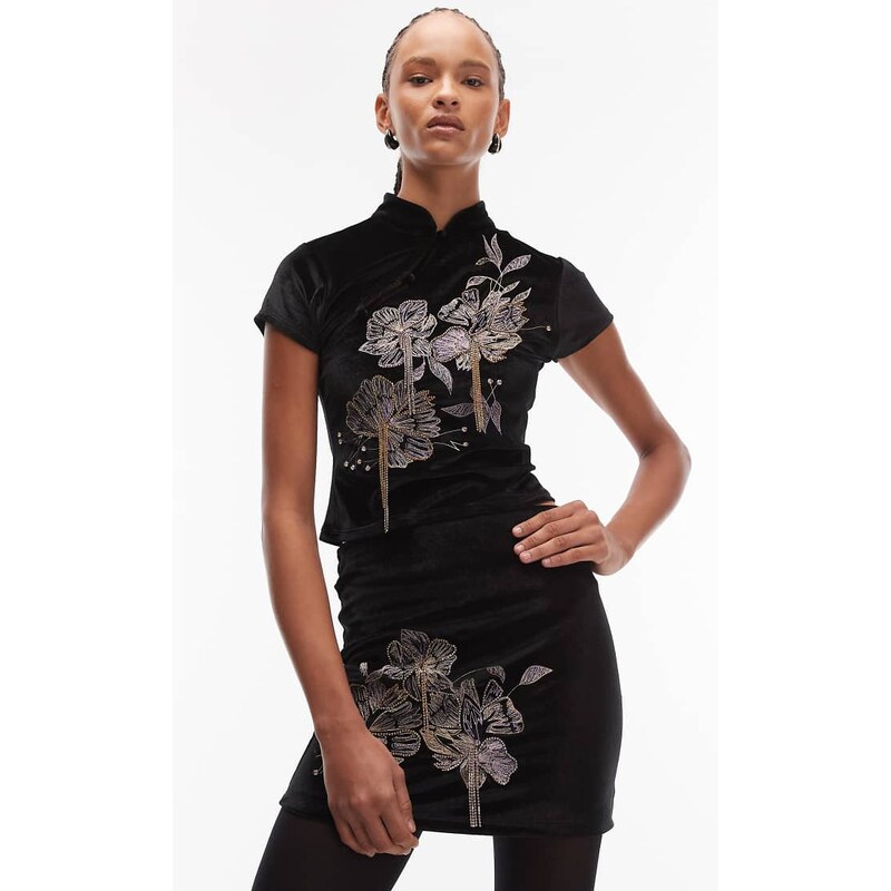 ASOS DESIGN co-ord velvet embroidered mini skirt with drip bead
