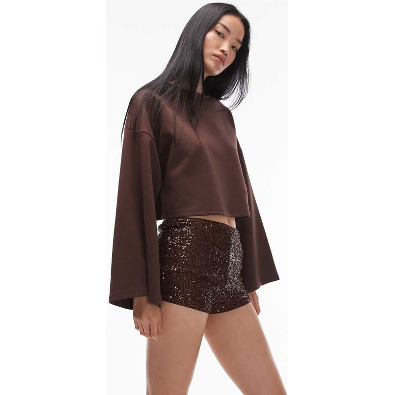 ASOS DESIGN allover sequin mini short in chocolate-Brown