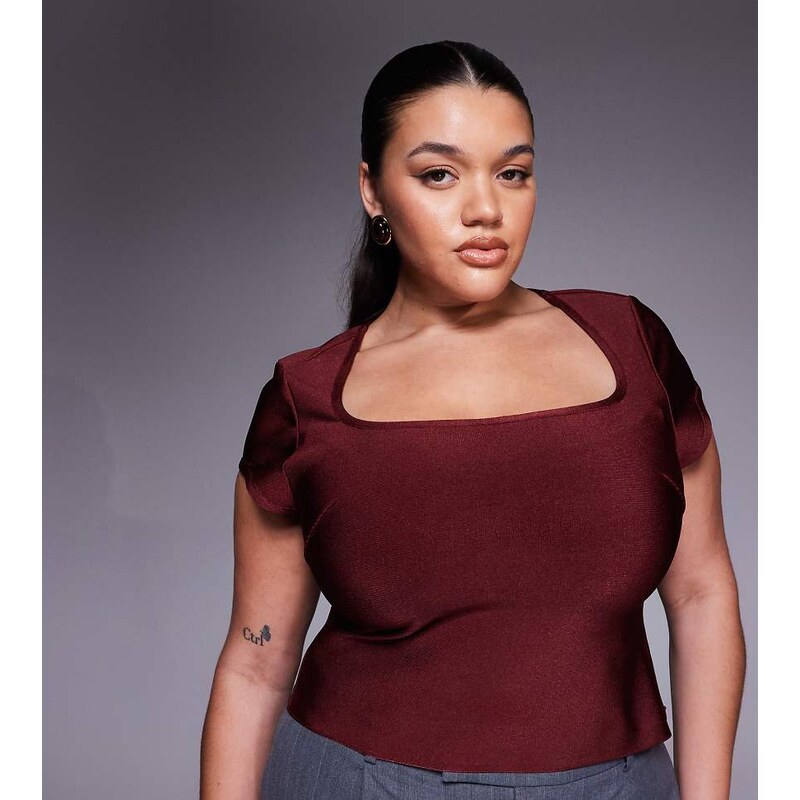 ASOS Curve ASOS DESIGN Curve bandage cap sleeve square neck top in 110584420