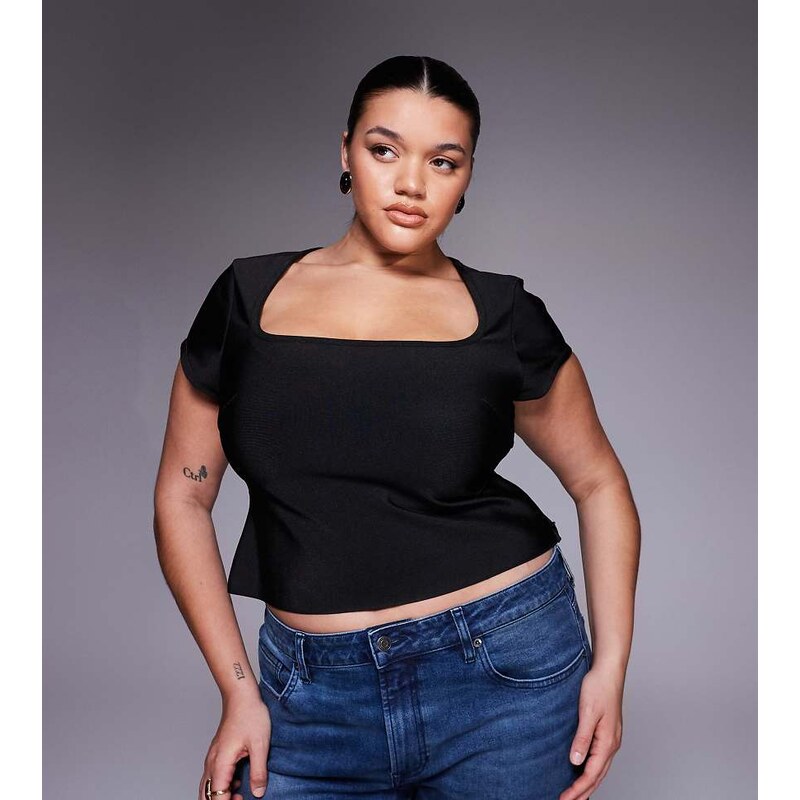 ASOS Curve ASOS DESIGN Curve bandage cap sleeve square neck top in 115514758