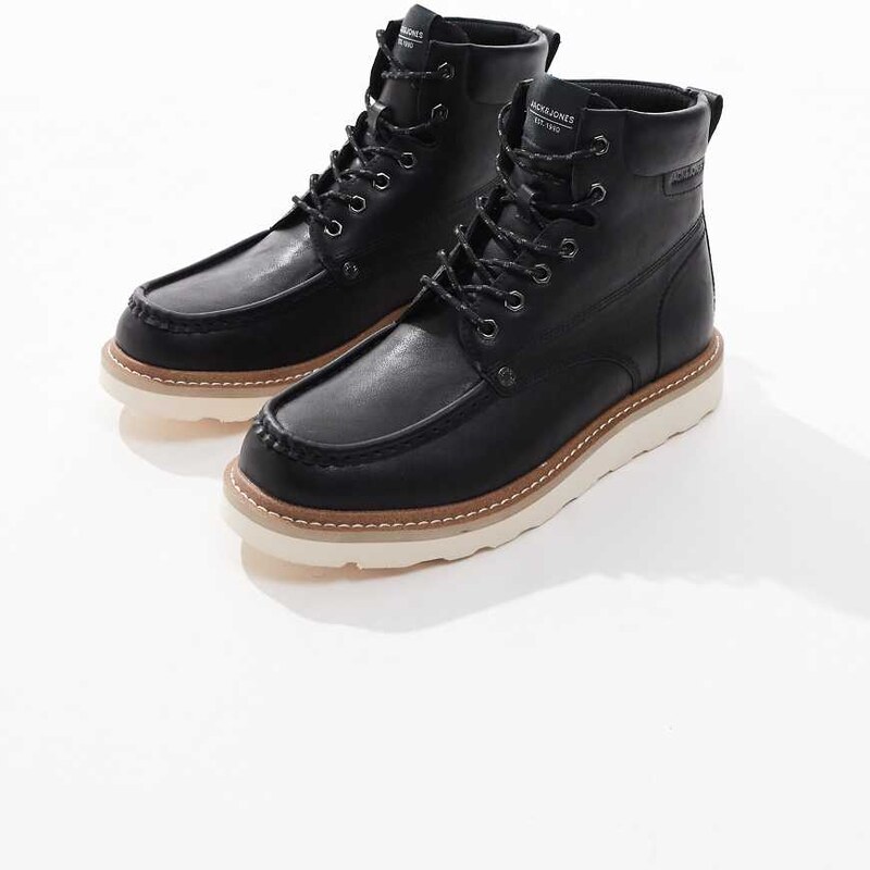 Jack & Jones pu moc boot with contrast sole in black