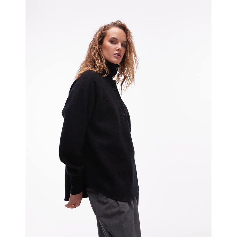 ARKET boiled wool sweater with polo collar in black-Navy 110584723