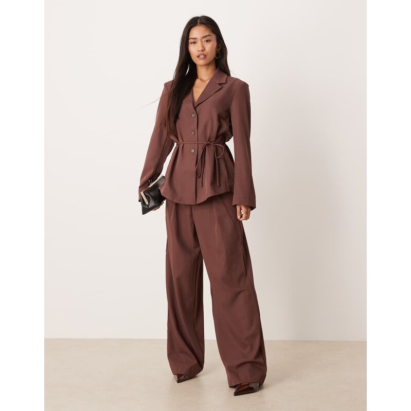 YAS wide leg tailored trouser co-ord in burgundy melange