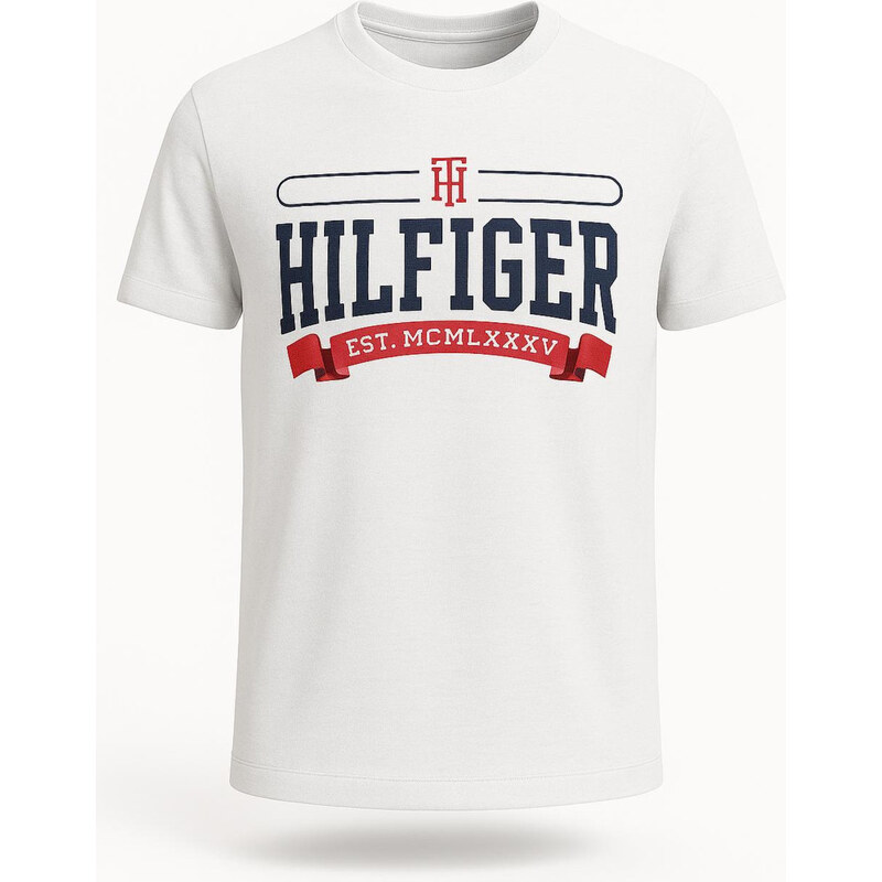 Tommy Hilfiger Pánské Bílé Tričko Iconic – Logo Print VELIKOST