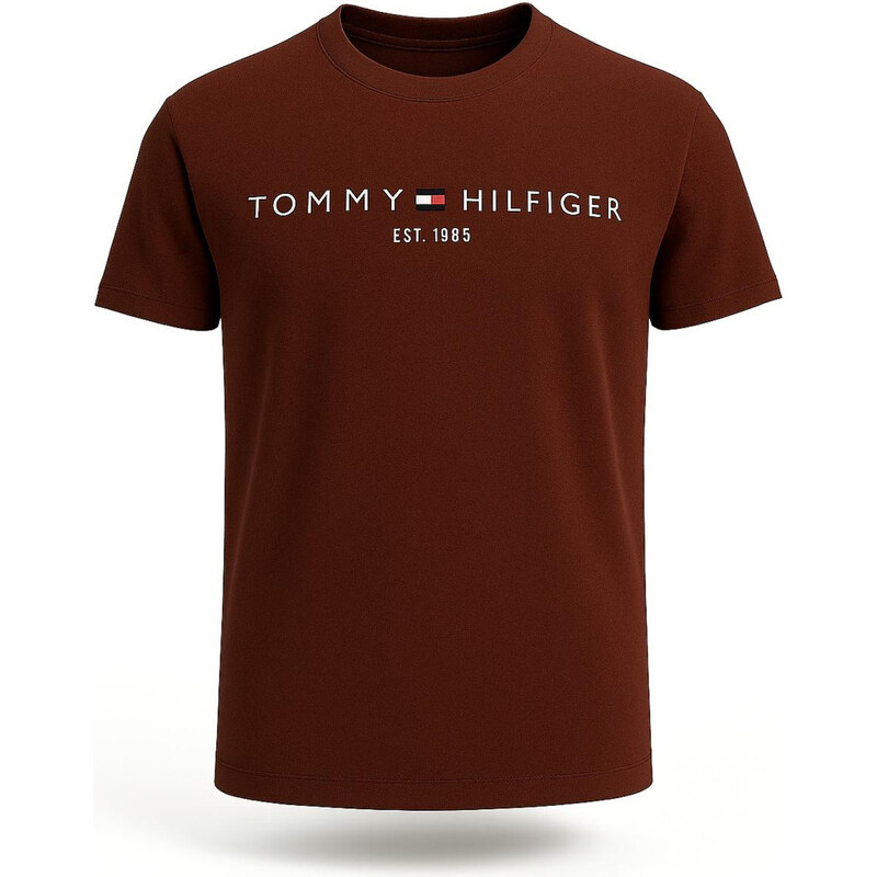 Tommy Hilfiger Pánské Tričko s Krátkým Rukávem – Burgundy Brown