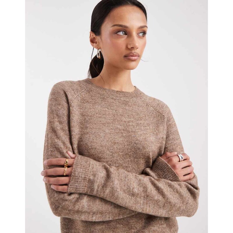 Pieces high neck jumper in fossil-Neutral