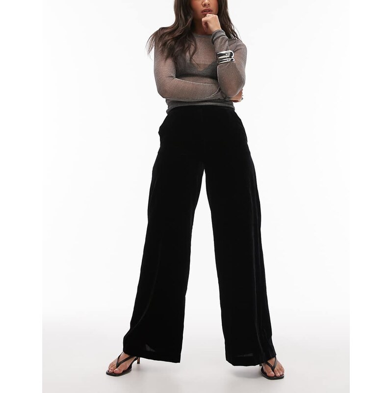 & Other Stories wide leg velvet trousers in black