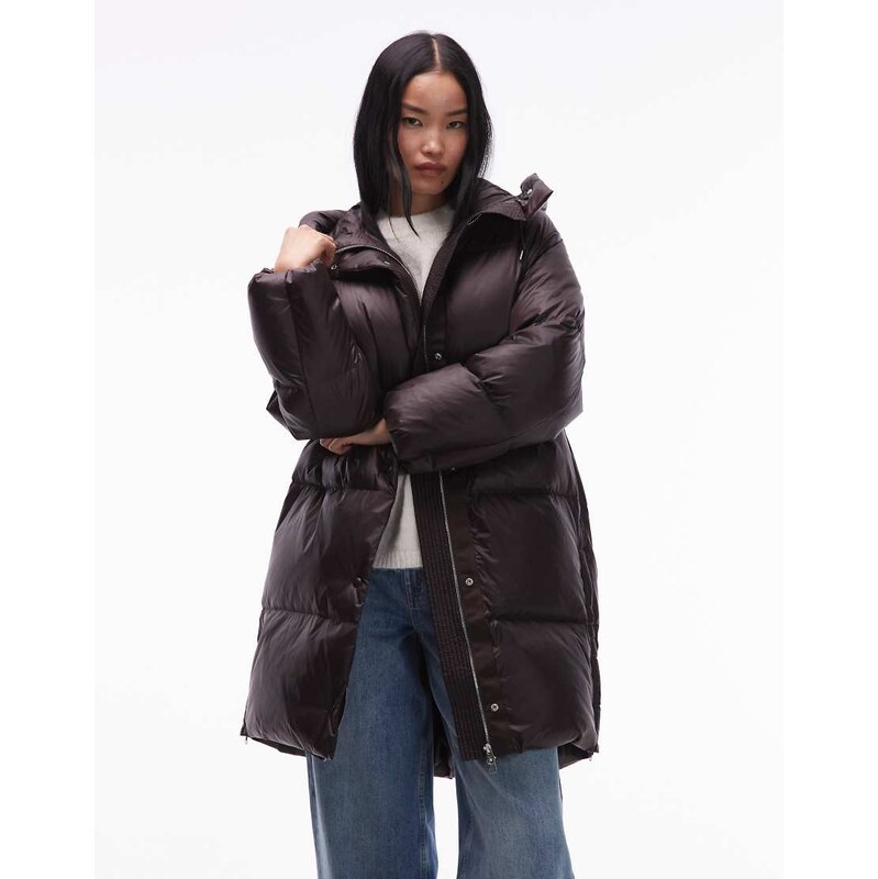 ARKET down longline hooded puffer in dark brown