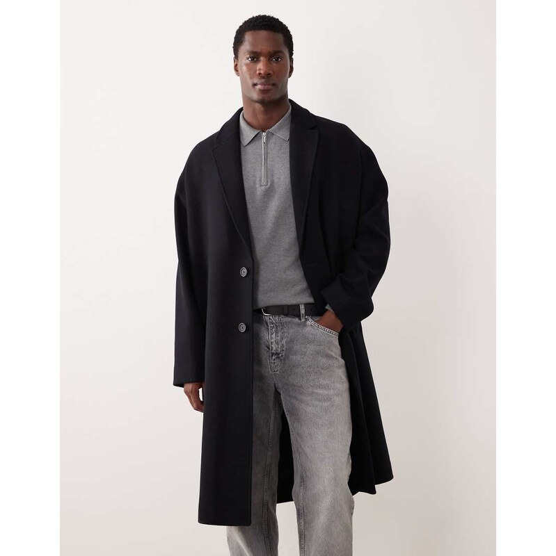 Selected wool blend longline coat in black