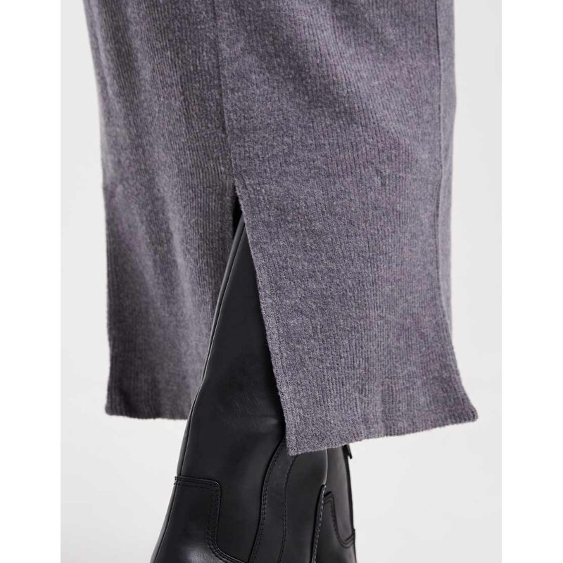 Vero Moda Petite soft touch folded waistband midi skirt co-ord in grey melange-Brown