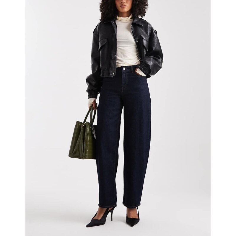 Pieces barrell leg jeans in dark indigo blue-Navy 110584660