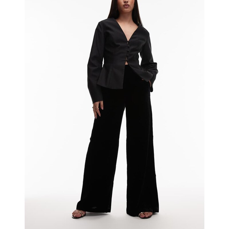 & Other Stories velvet wide leg trousers in black
