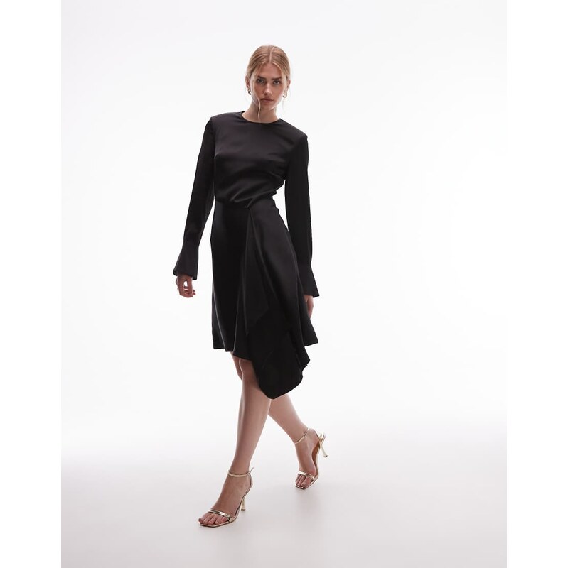 & Other Stories satin mini dress with asymetric hem in black 110584768
