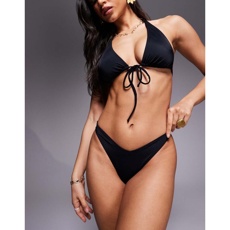 ASOS DESIGN Maya v front high leg bikini bottom in black