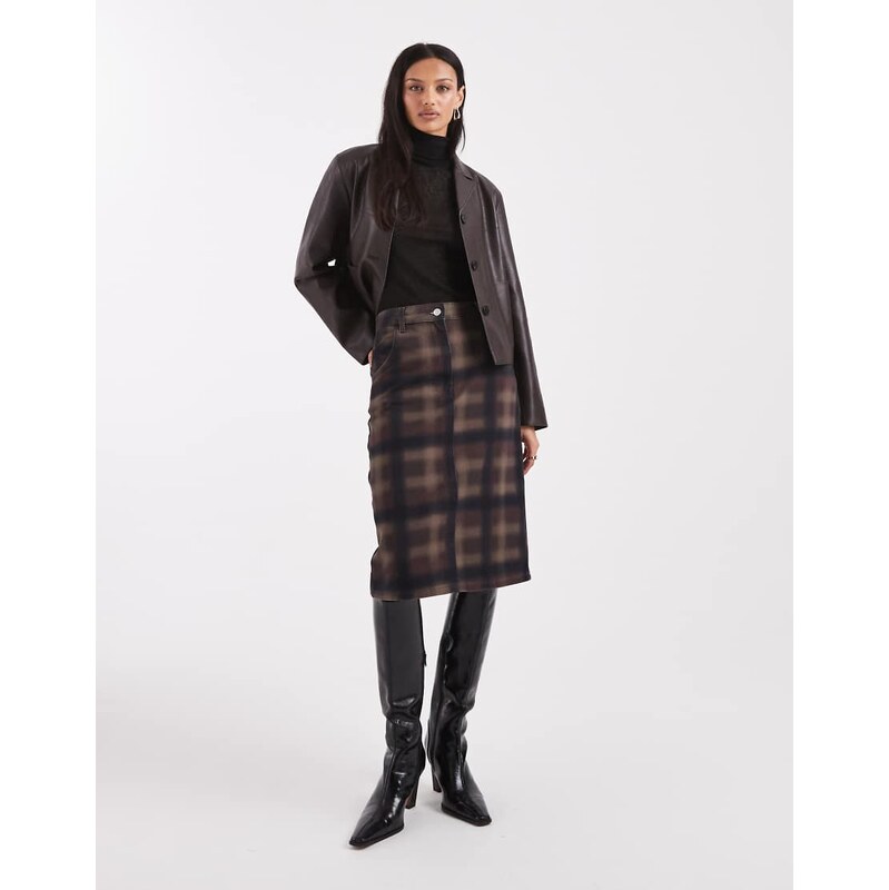 ASOS DESIGN awkward length skirt in printed check-Multi