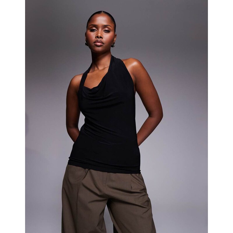 River Island halterneck top in black