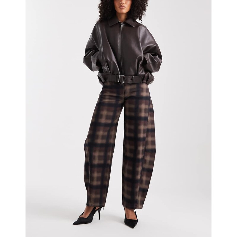 ASOS DESIGN barrel leg jean in check print-Multi