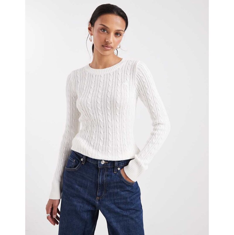 Hollister slim cable knit jumper in white 110584818
