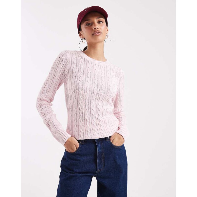 Hollister slim cable knit jumper in pink 110584821