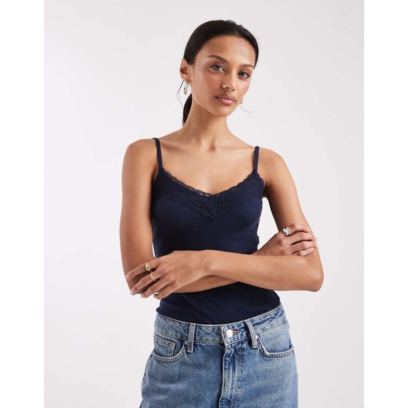 Hollister lace trim cami top in navy