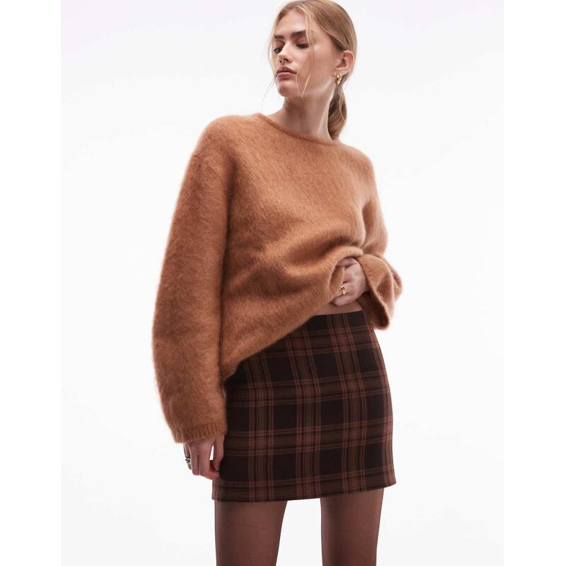 & Other Stories mini skirt in check print-Brown 110671046