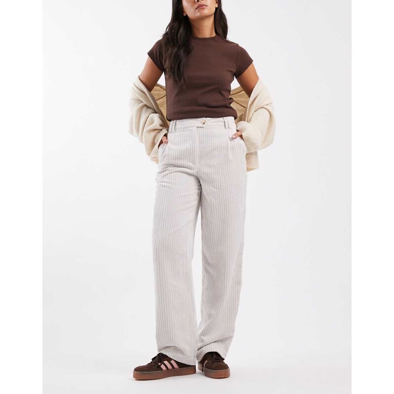 ASOS DESIGN slim leg trousers in cord in cream-White