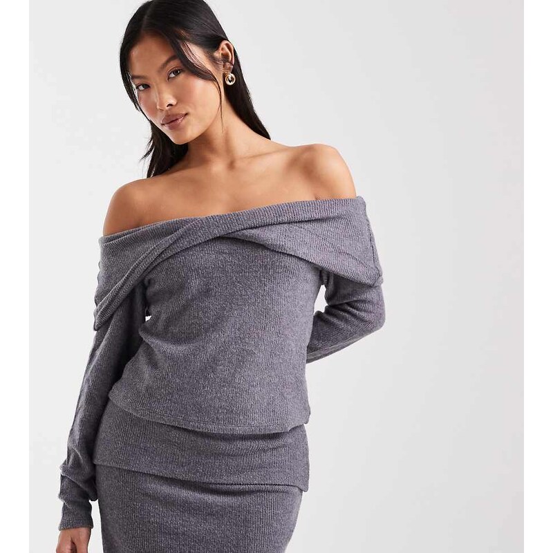 Vero Moda Petite soft touch off shoulder long sleeve top co-ord in 115515279