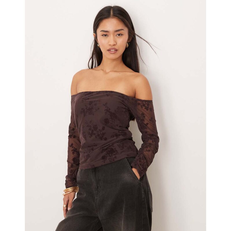 Abercrombie & Fitch off the shoulder bra free lace top in brown 110584976