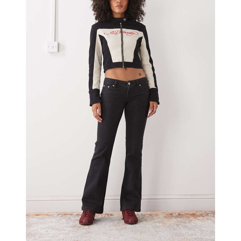 Monki flared denim jeans in washed black 114476287