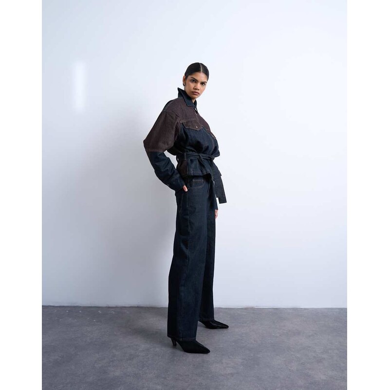 Topshop two toned high rise loose fit jean in brown and black