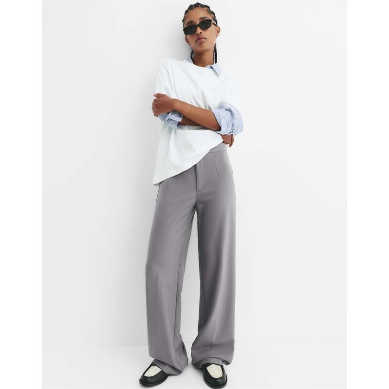 Pull&Bear high waist smart trousers in light grey 110585236