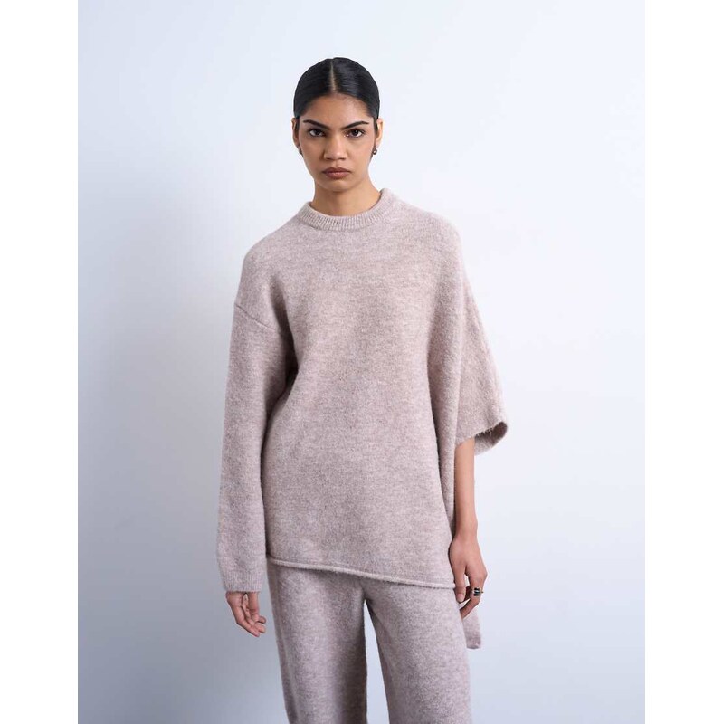 Topshop knitted slouchy poncho co-ord in beige-Neutral 110585256