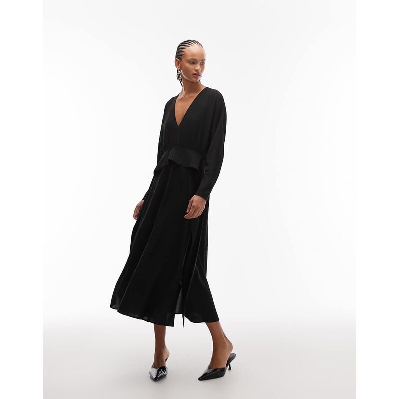 ARKET peplum maxi dress with wide sleeves in black