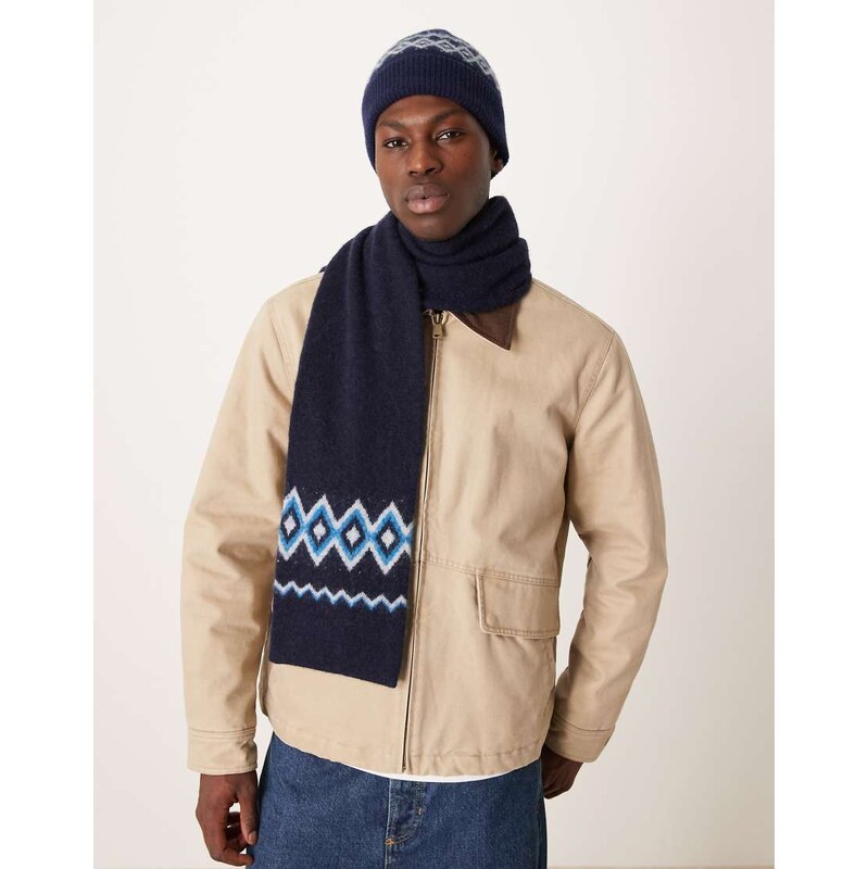 ARKET mix and match pure fairisle wool beanie in navy