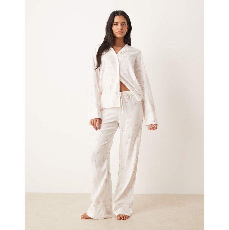 Gina Tricot mix and match flannel pyjamas trousers in white with